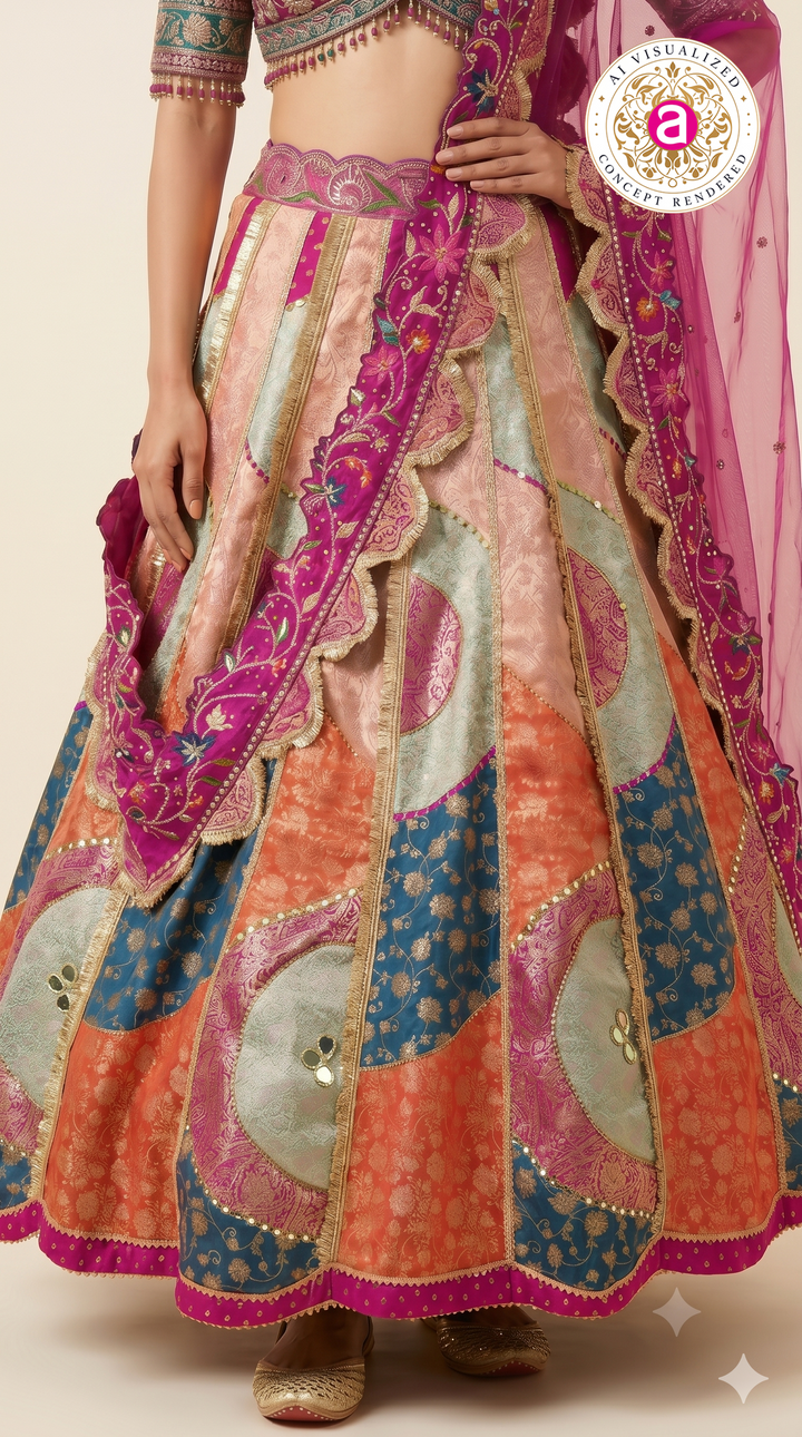 Rani Pink Heritage Patchwork Designer Lehenga Set