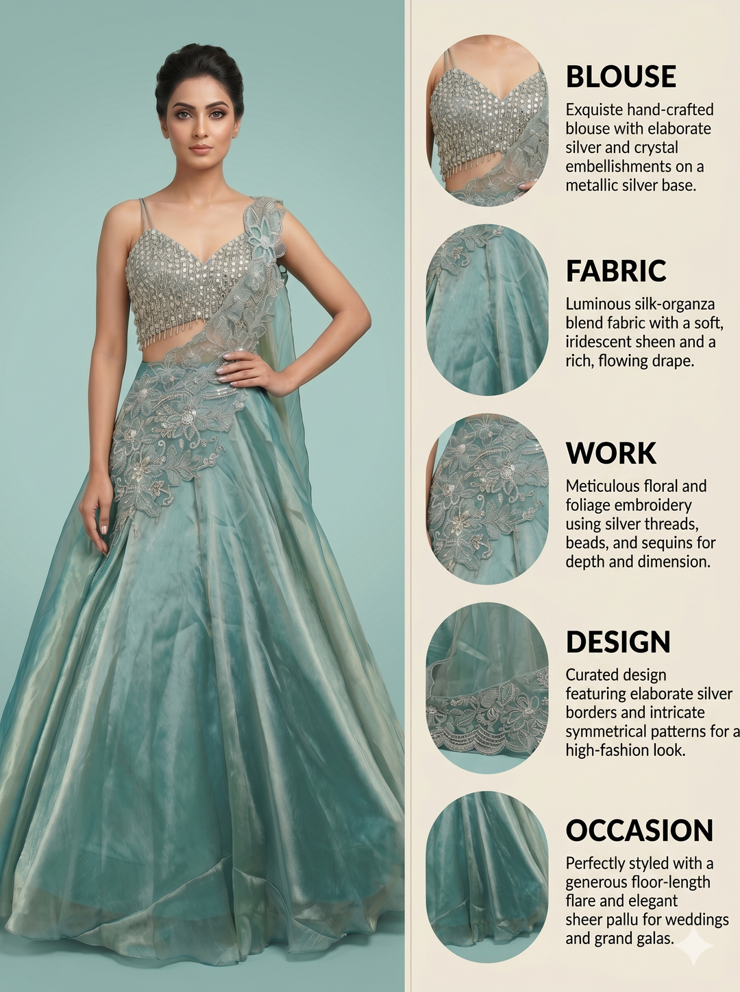 Sea Mist Crystal Embellished Designer Lehenga Set