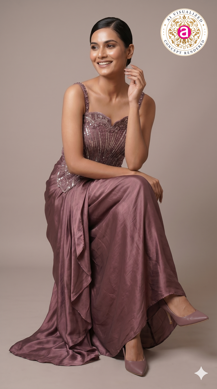 Dusty Mauve Embellished Indo-Western Drape Gown