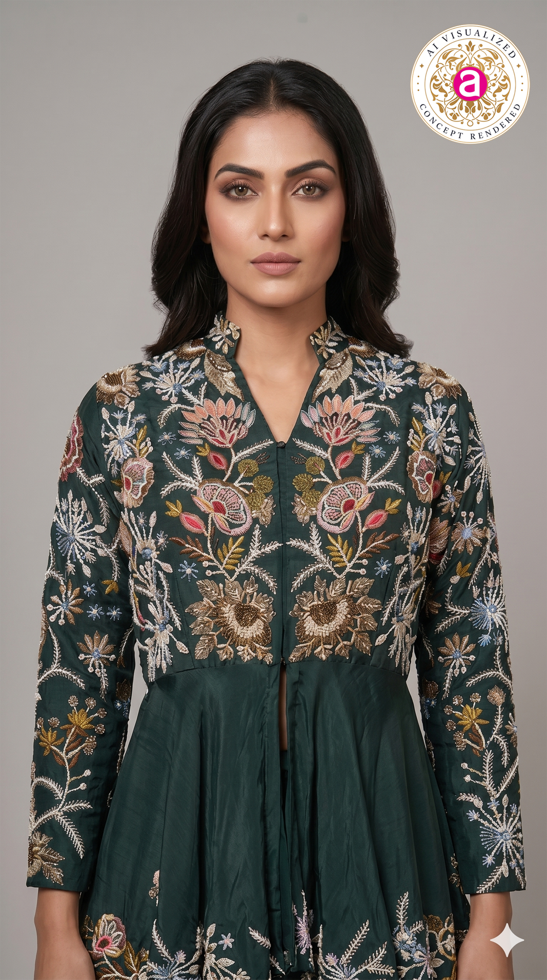 Emerald Green Embroidered Indo-Western Co-Ord Set with Peplum Jacket