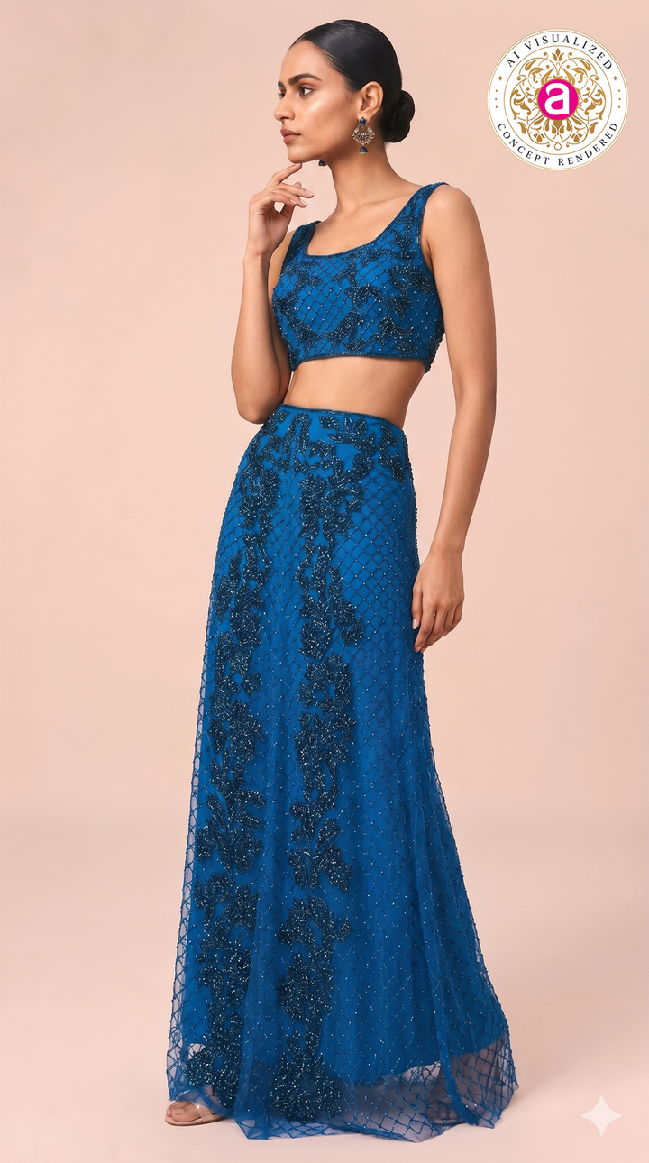 Royal Blue Embellished Designer Lehenga Set