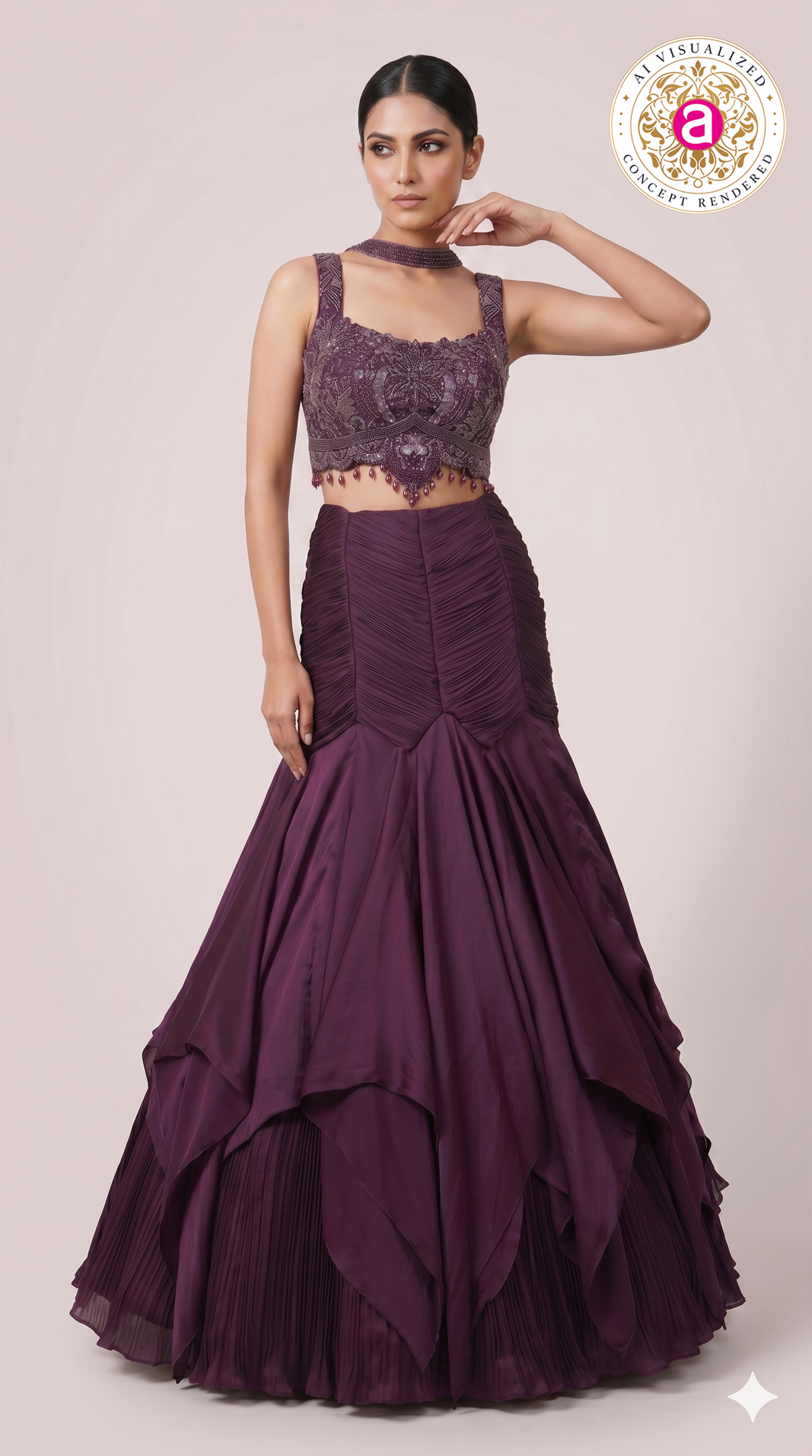 Wine Purple Designer Party Wear Mermaid Lehenga Set