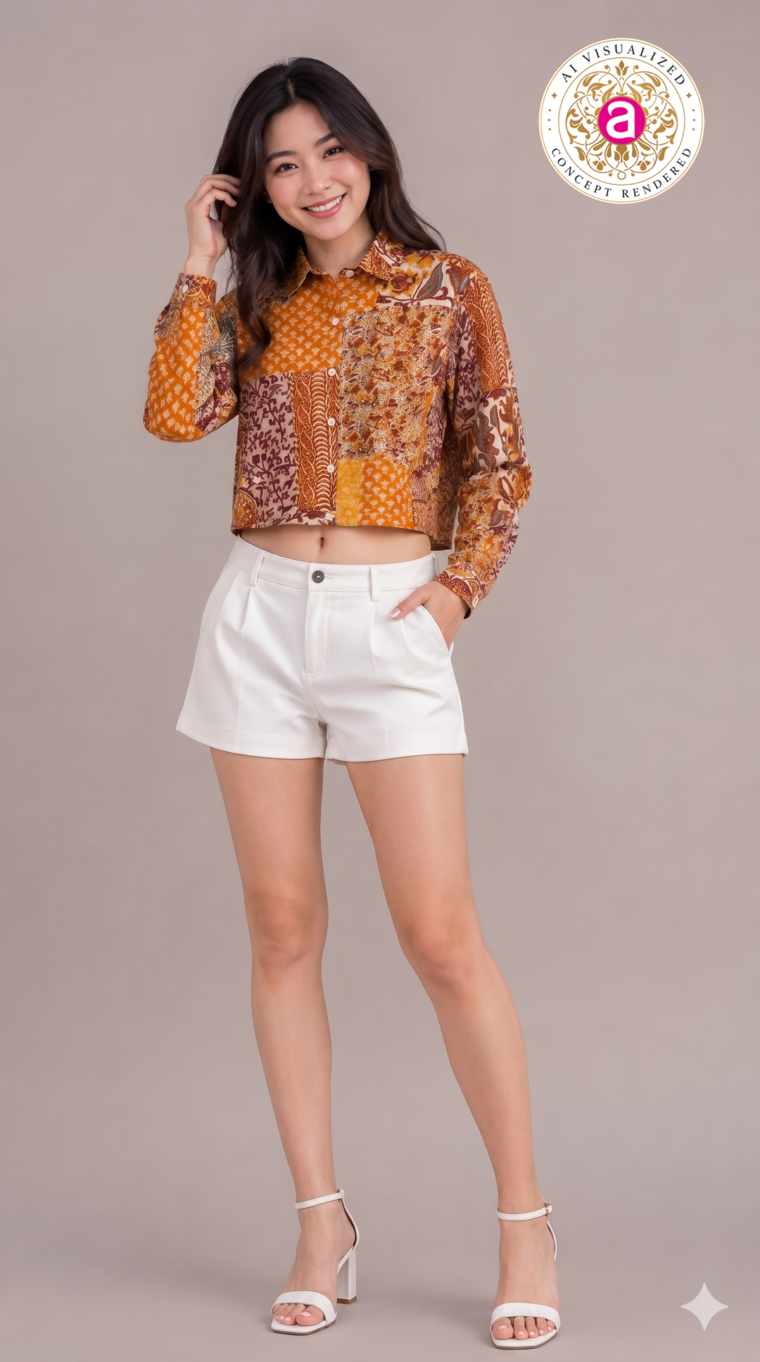 Mustard Patchwork Printed Crop Shirt Top