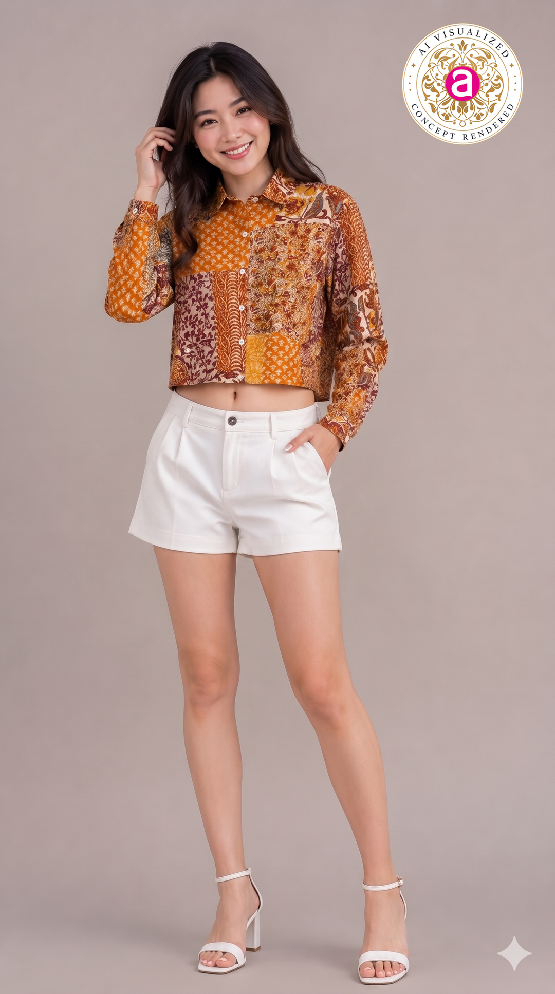 Mustard Patchwork Printed Crop Shirt Top