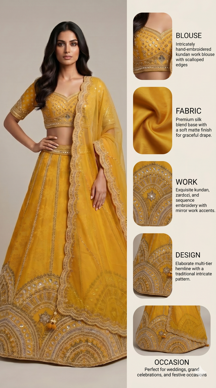 Mustard Yellow Designer Embroidered Lehenga Set with Organza Dupatta