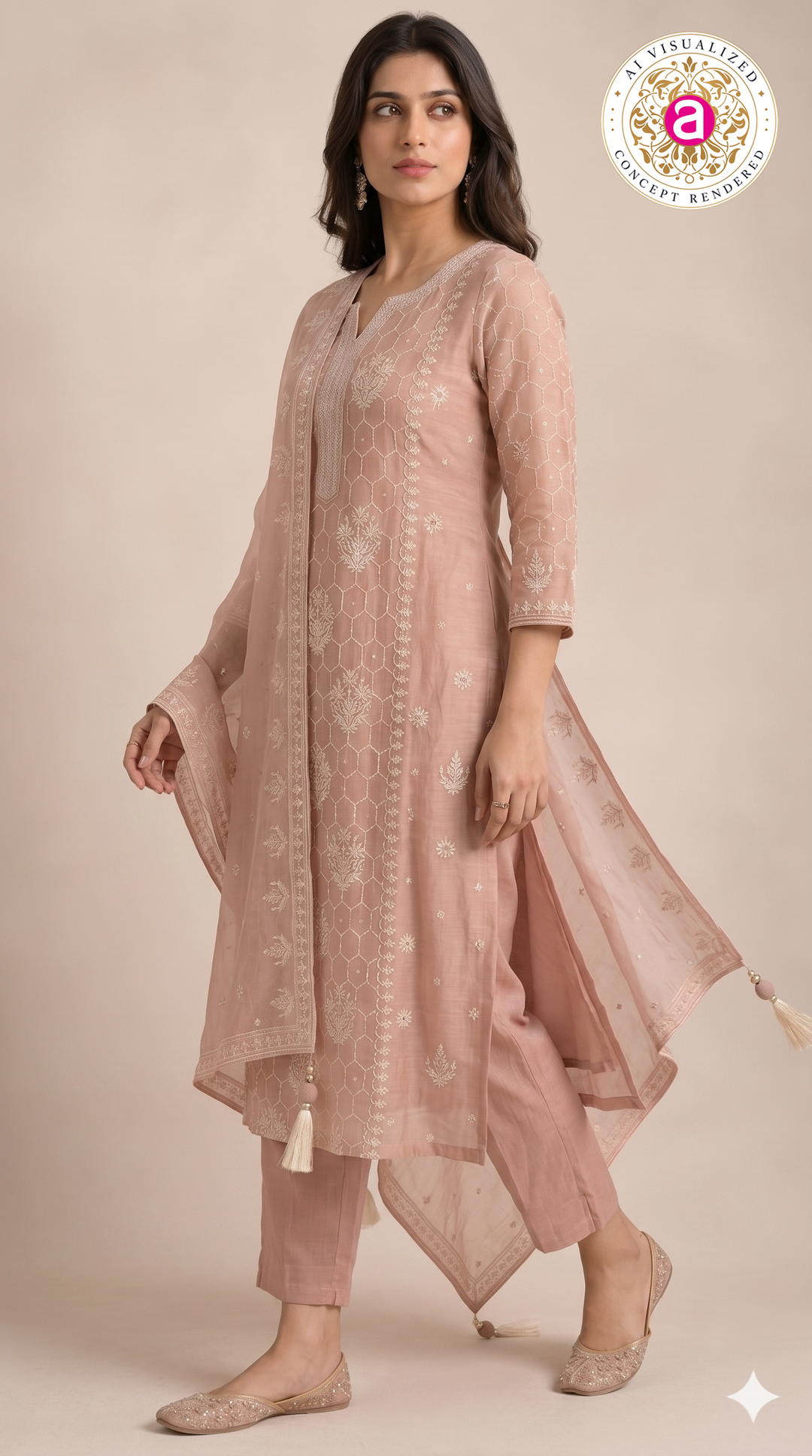 Blush Pink Embroidered Straight Kurta Set with Dupatta