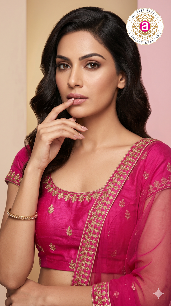 Rani Pink Designer Bridal Lehenga Set with Heavy Zari Embroidery & Net Dupatta