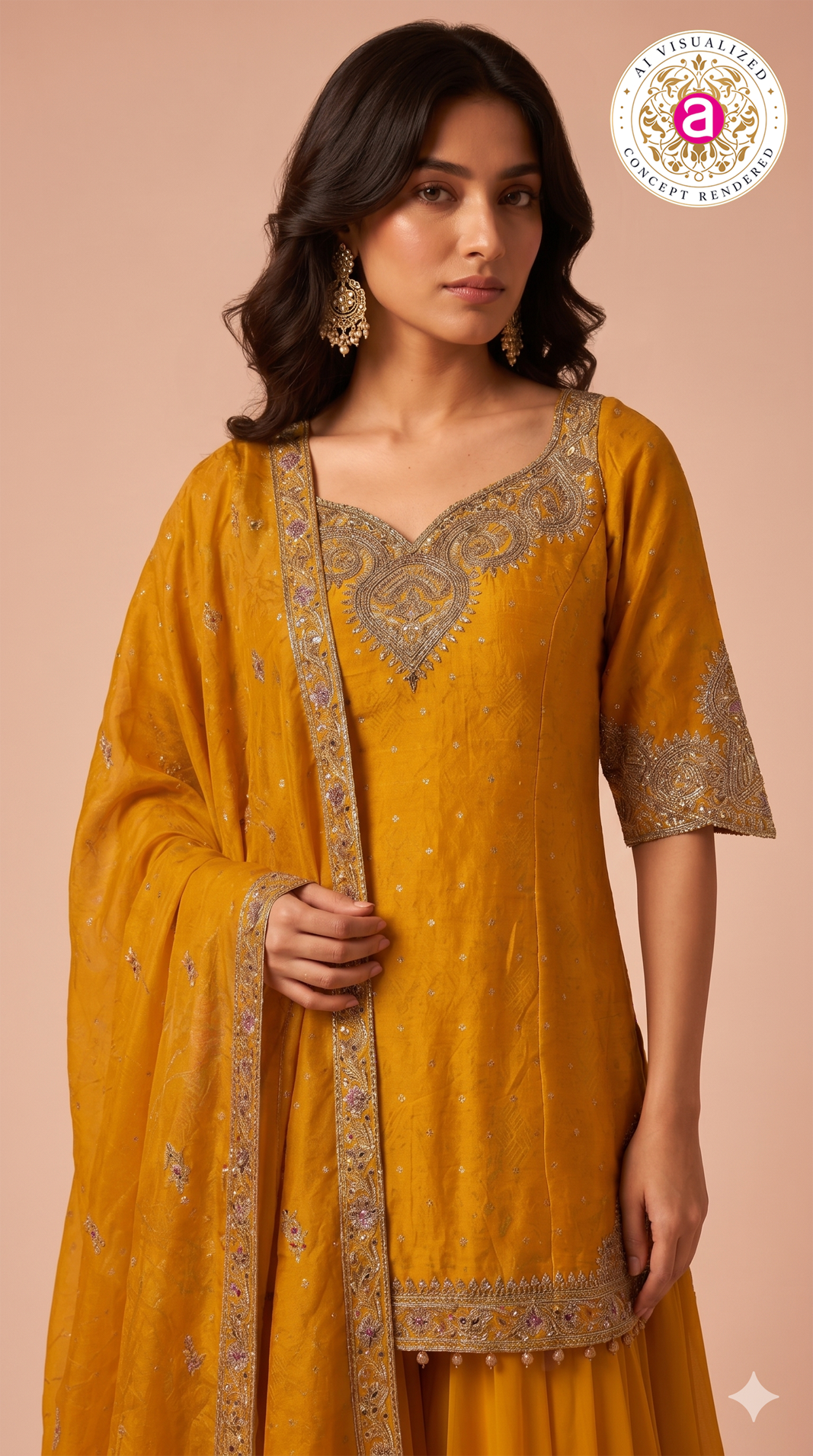 Mustard Yellow Embroidered Sharara Set with Dupatta