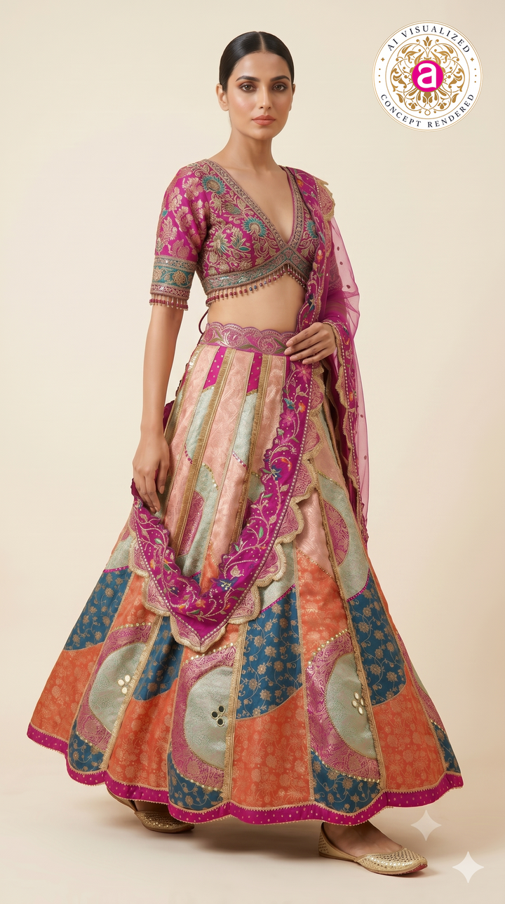 Rani Pink Heritage Patchwork Designer Lehenga Set