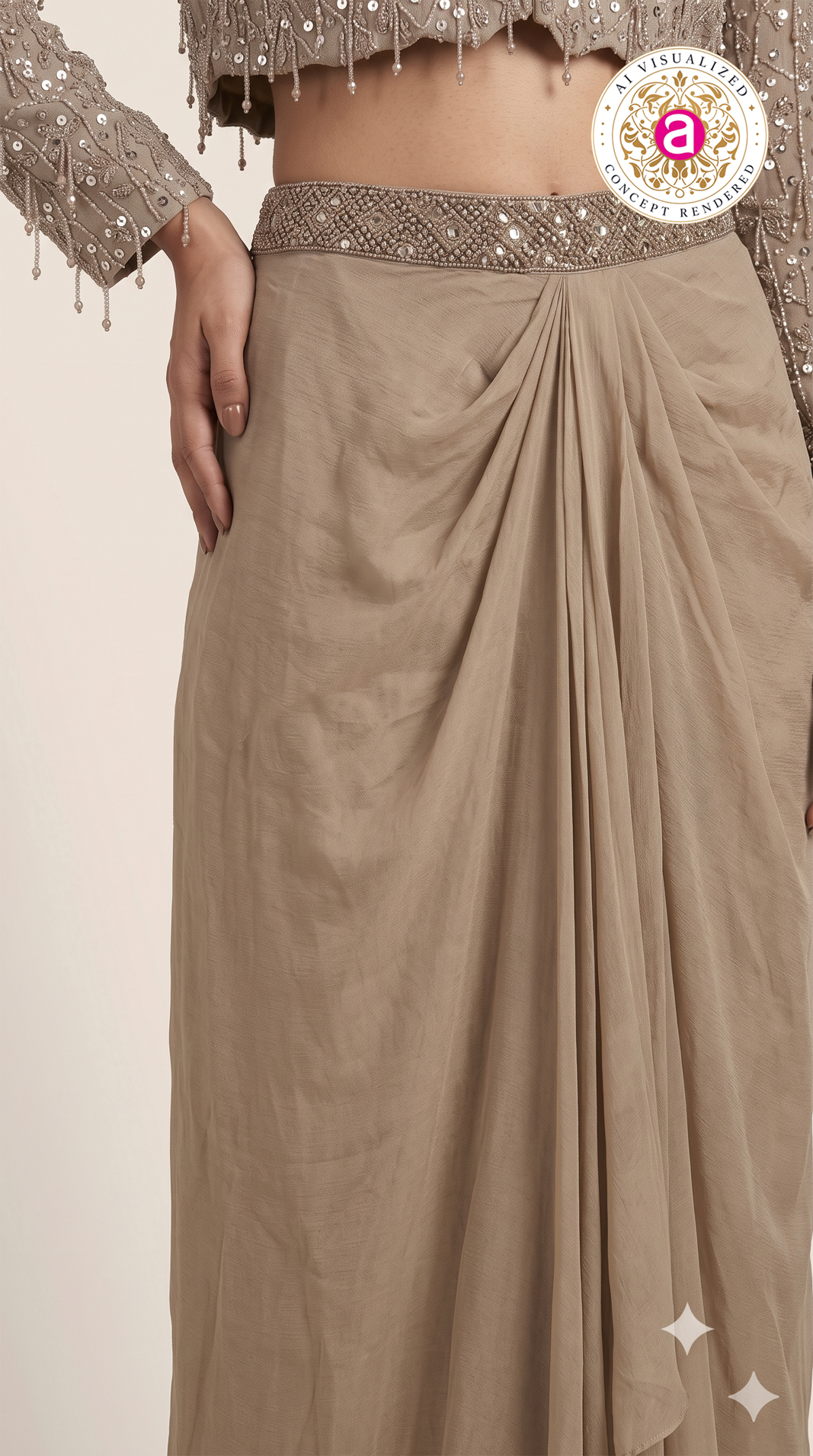 Champagne Beige Embroidered Lehenga Set with Jacket