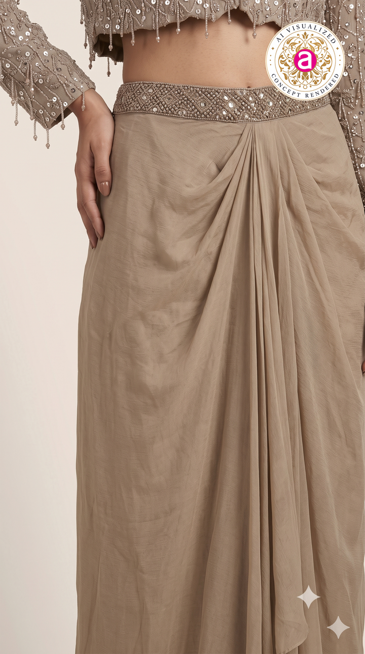 Champagne Beige Embroidered Lehenga Set with Jacket