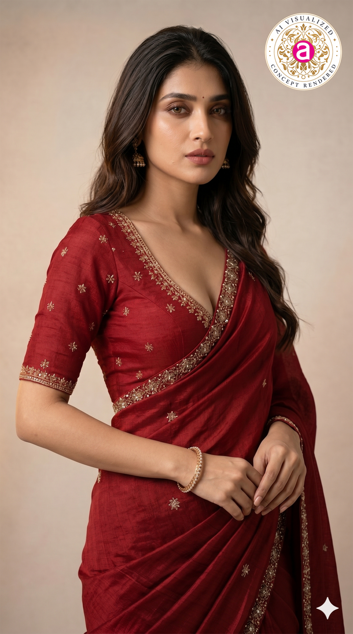 Red Handwork Saree with Designer Handwork Blouse