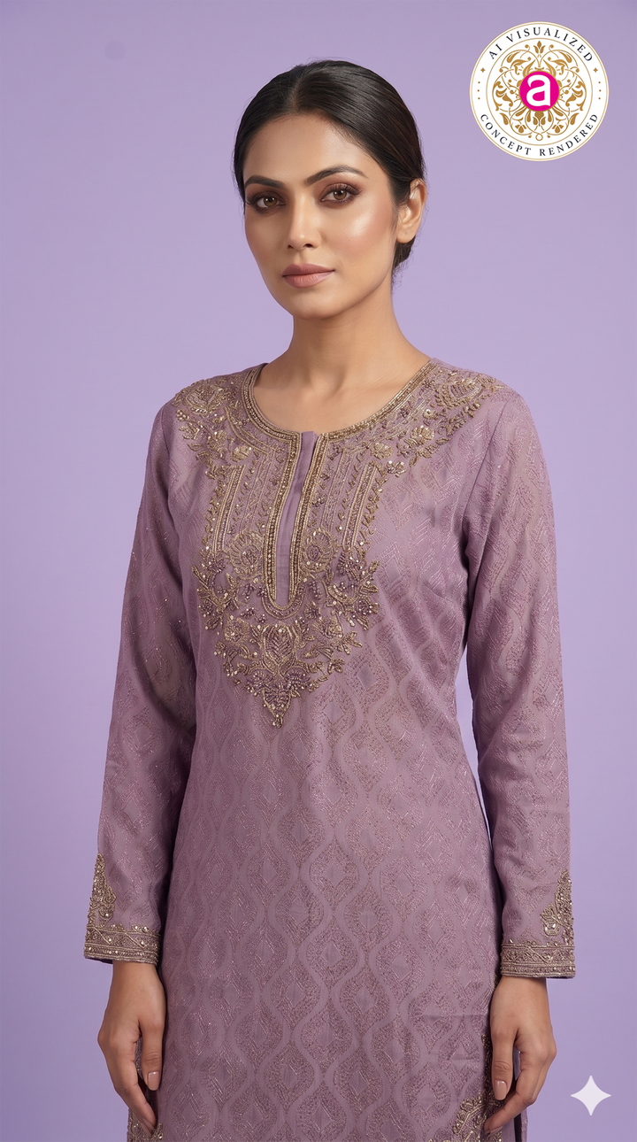 Lavender Designer Kurta Sharara Set with Embroidered Detailing
