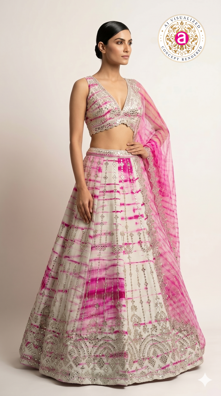 Pink Tie-Dye Designer Lehenga Choli with Mirror Work & Embroidered Dupatta