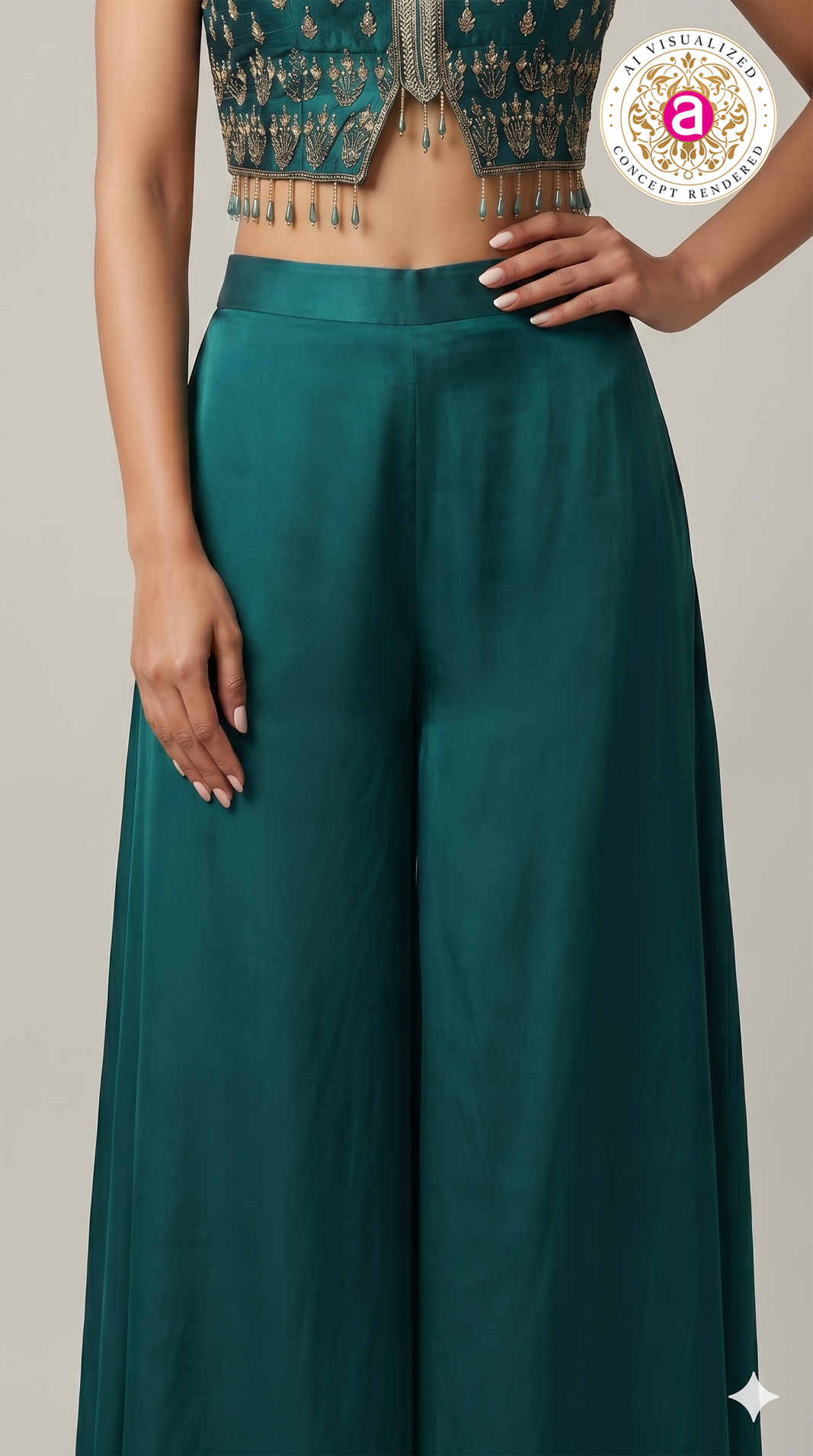 Teal Green Embroidered Indo-Western Co-Ord Set with Palazzo Pants