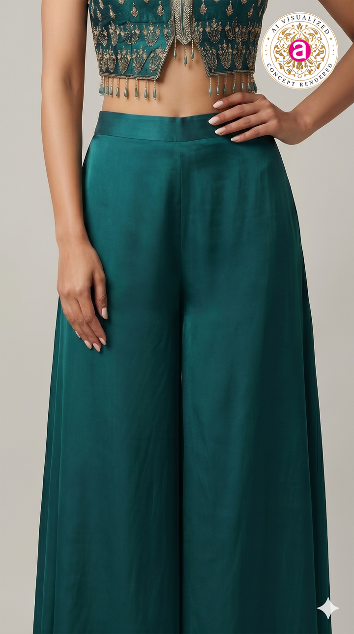 Teal Green Embroidered Indo-Western Co-Ord Set with Palazzo Pants