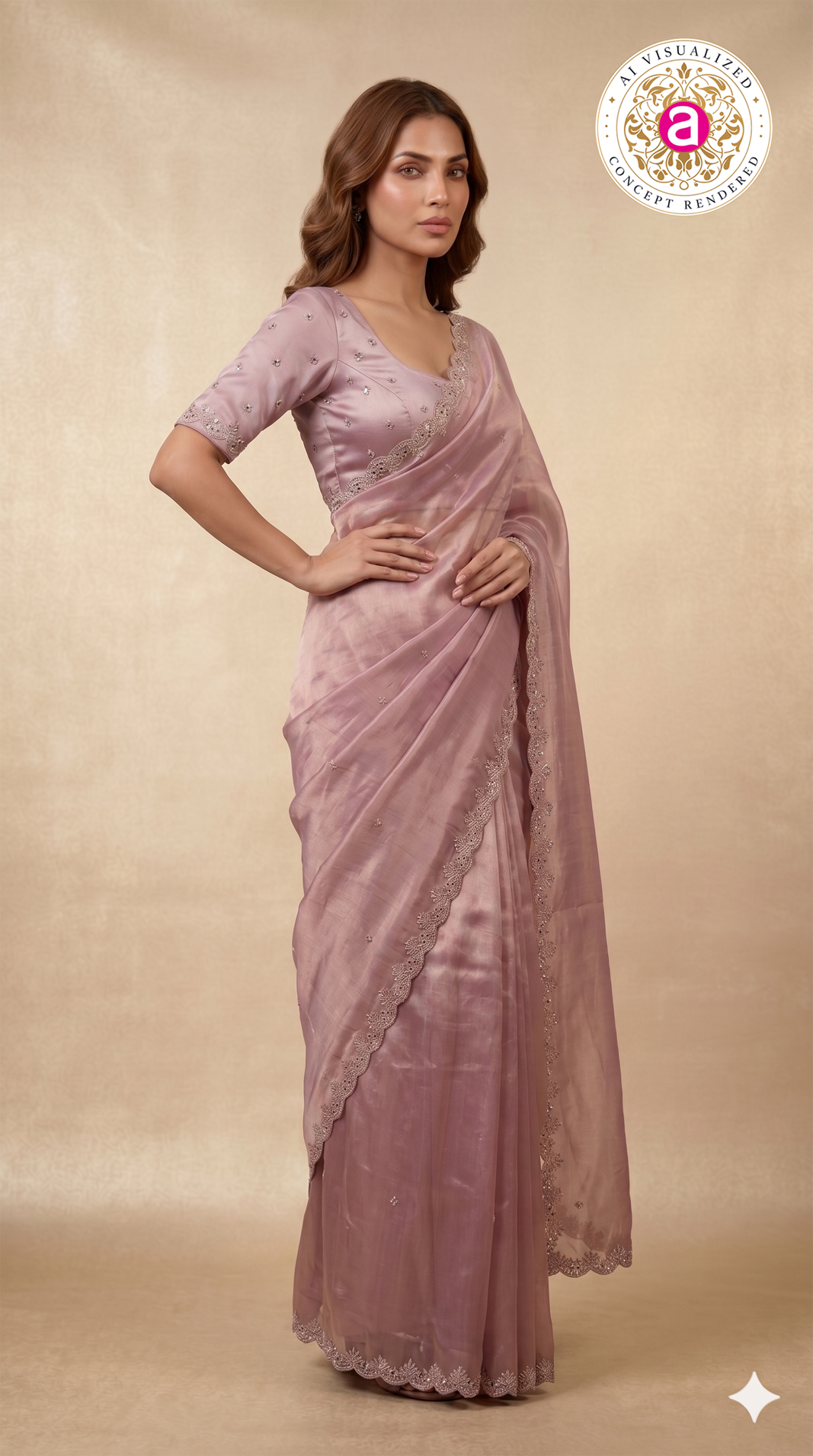 Blush Pink Tissue Silk Saree with Delicate Hand Embroidered Border