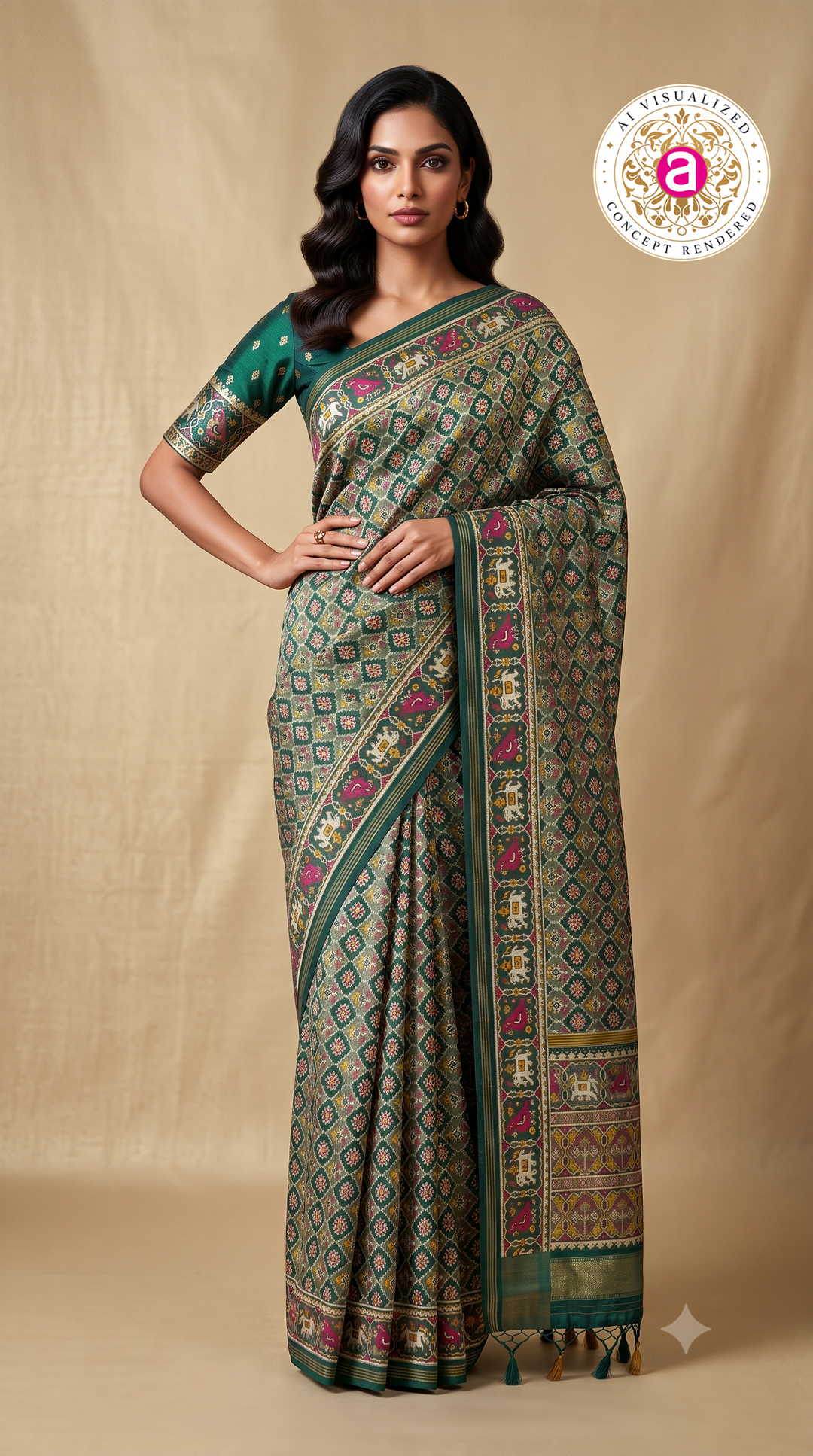 Premium Patola Inspired Weaving Silk Saree with Traditional Elephant Border