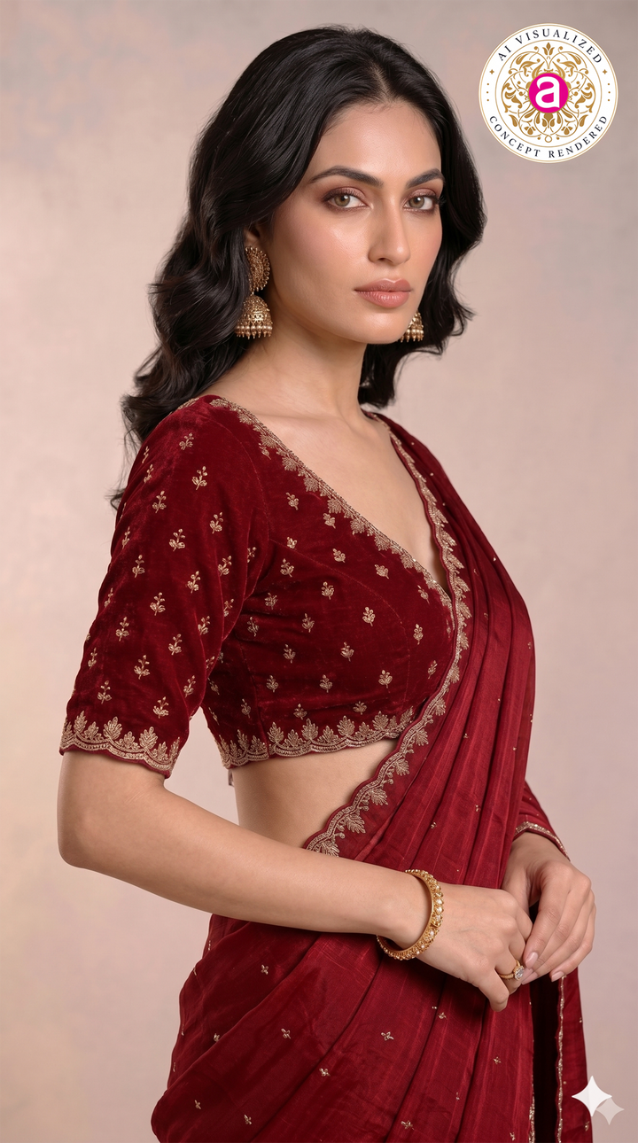 Wine Red Handwork Saree with Designer Handwork Blouse