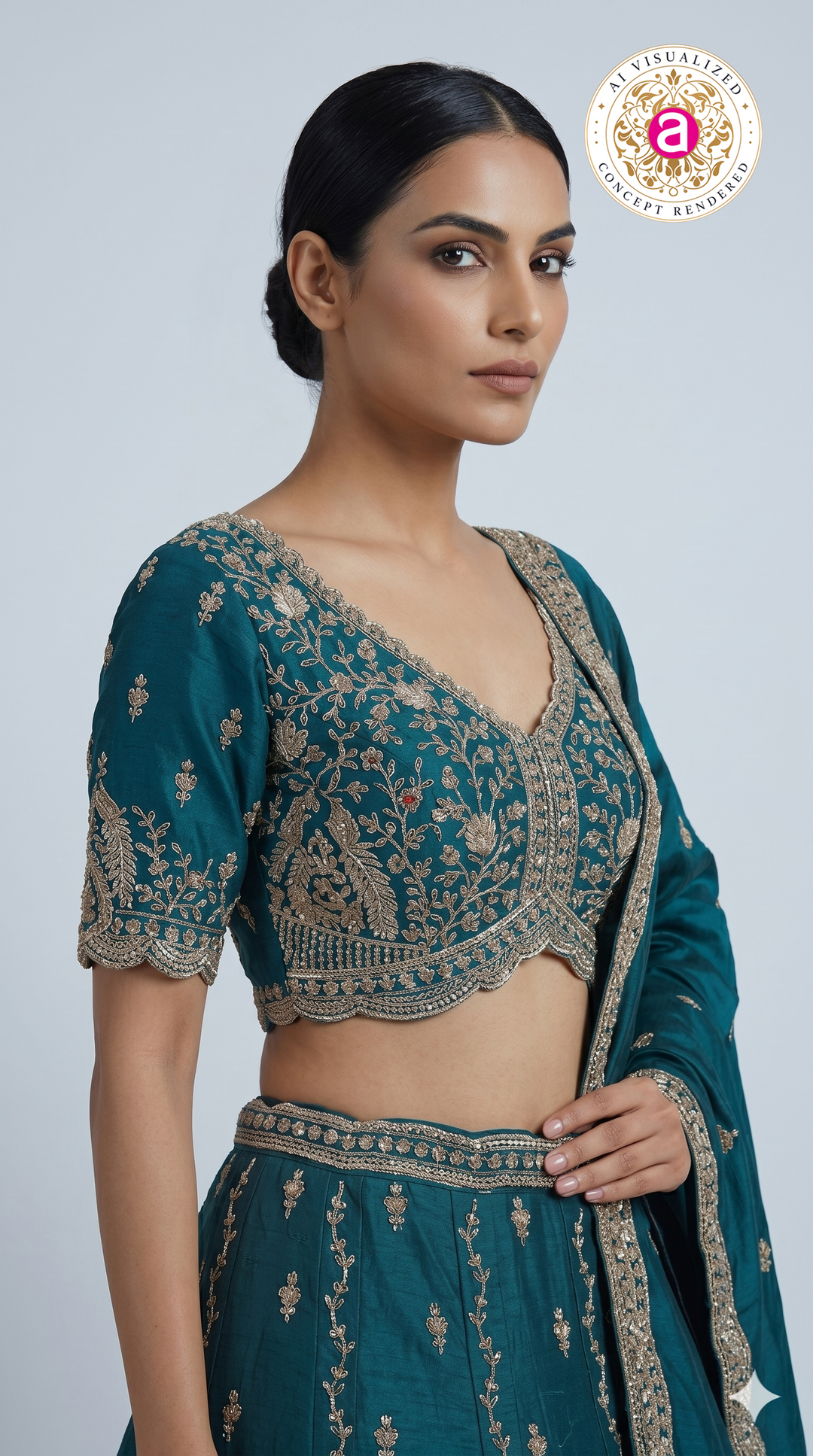 Teal Blue Designer Lehenga Set with Zari Embroidery & Regal Embellished Dupatta