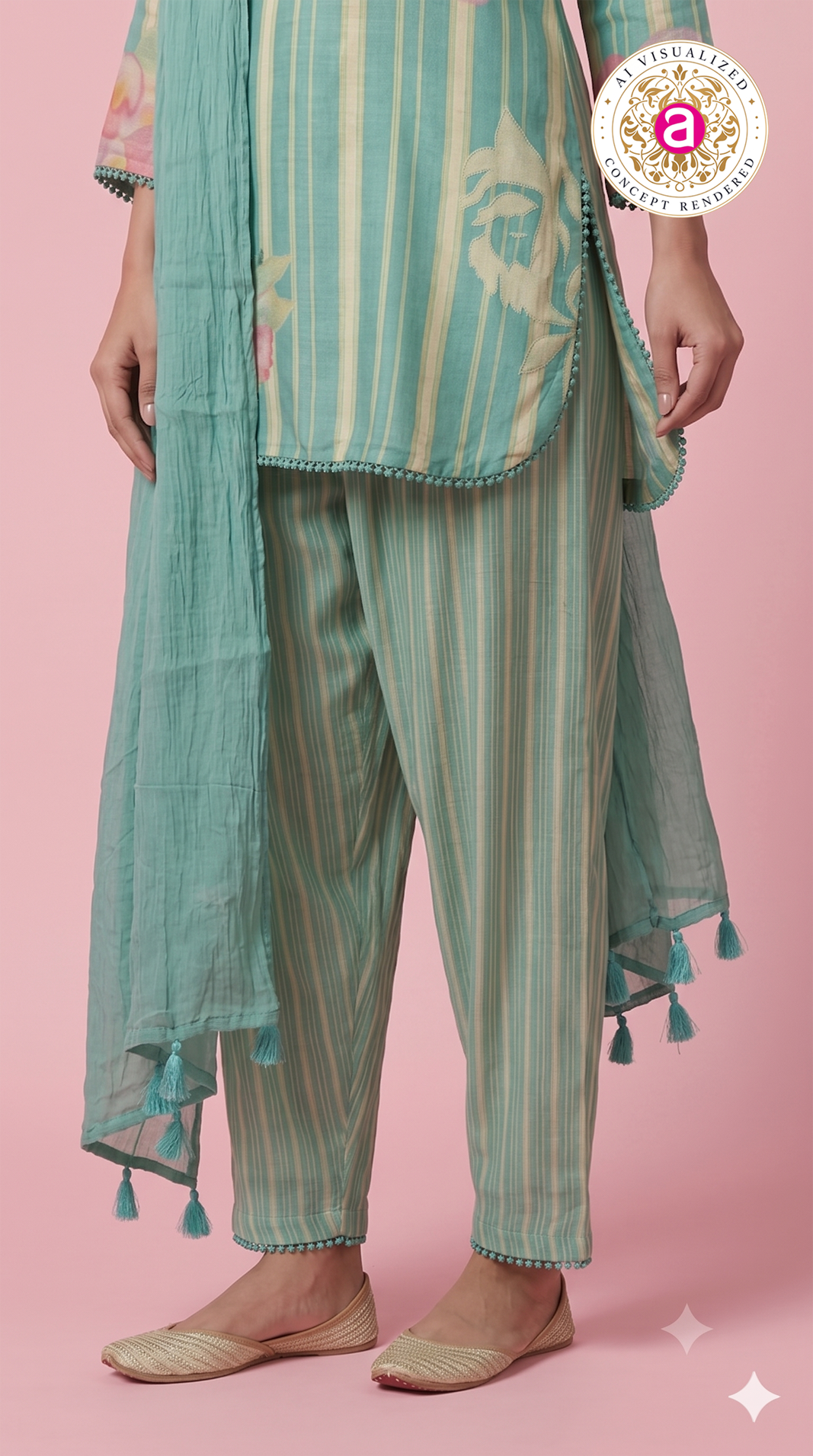 Aqua Blue Floral Printed Straight Kurta Set with Dupatta