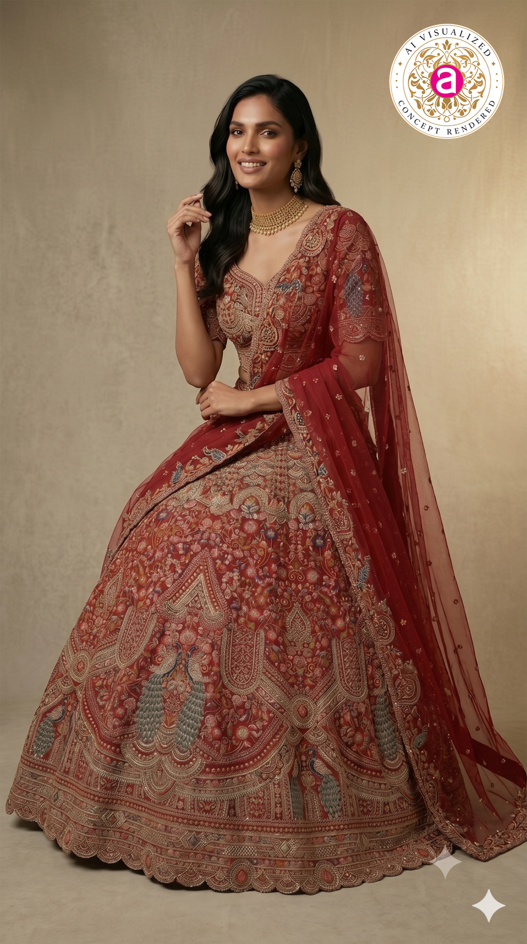Royal Ruby Red Bridal Lehenga Set with Peacock Motifs & Heritage Zardozi Embroidery