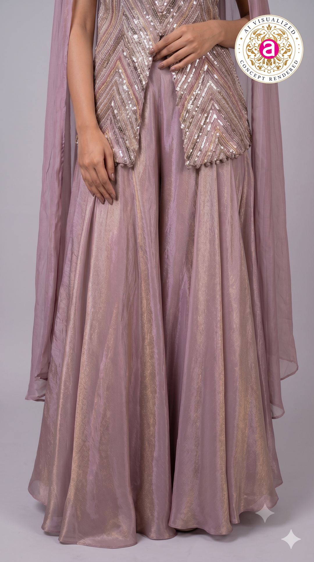Dusty Mauve Sequined Cape Style Palazzo Set