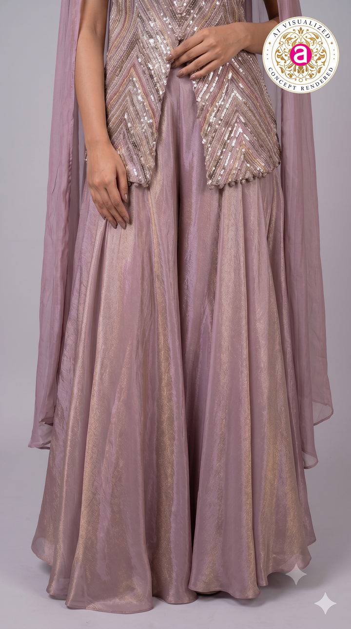 Dusty Mauve Sequined Cape Style Palazzo Set