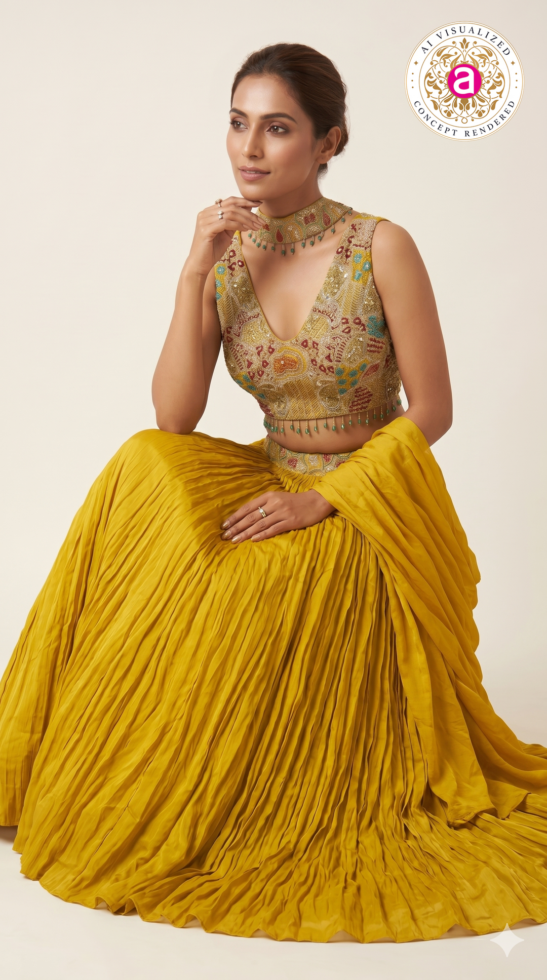 Sunshine Yellow Crushed Silk Festive Lehenga Set