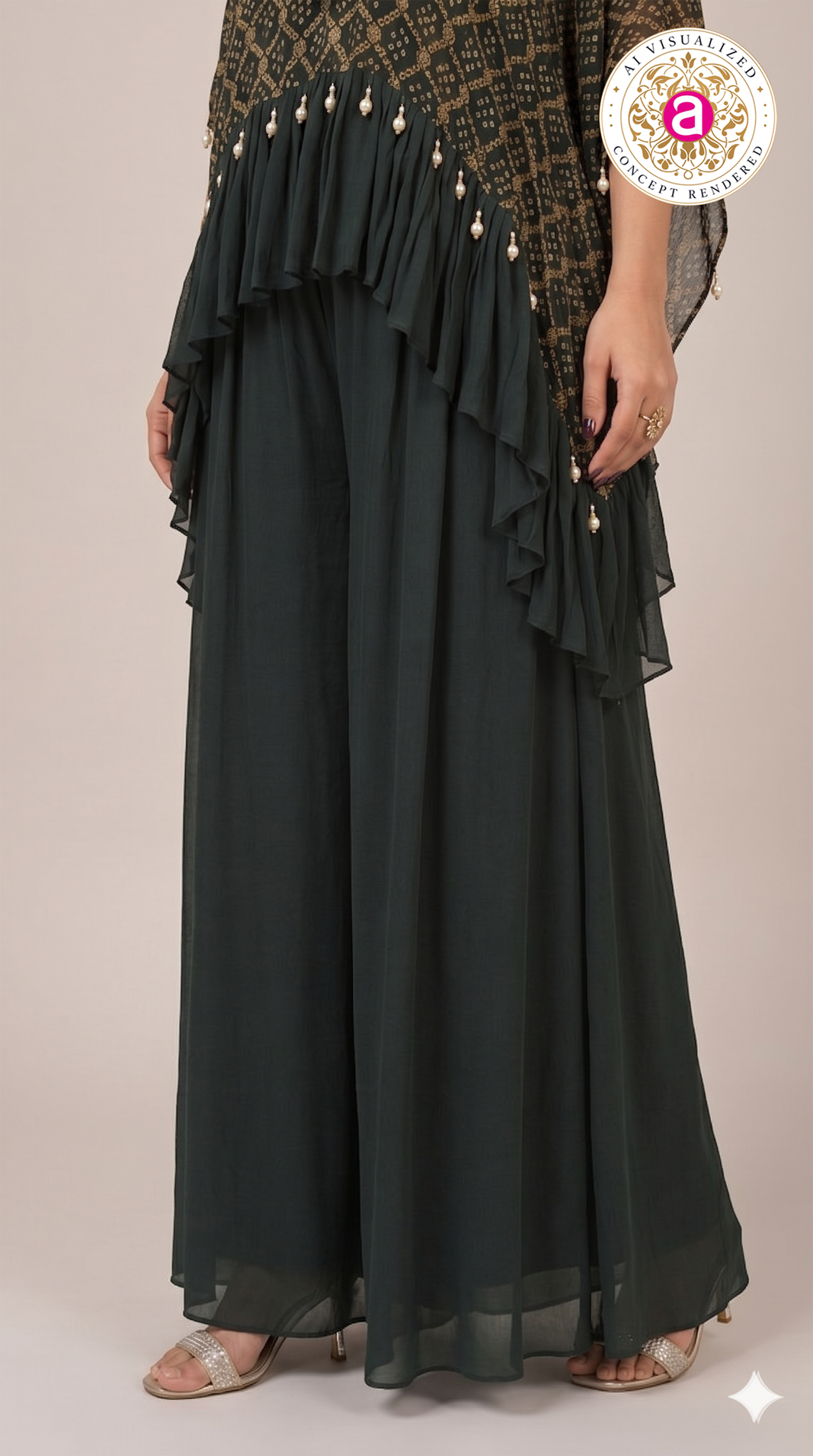 Bottle Green Handwork Kaftan Palazzo Set