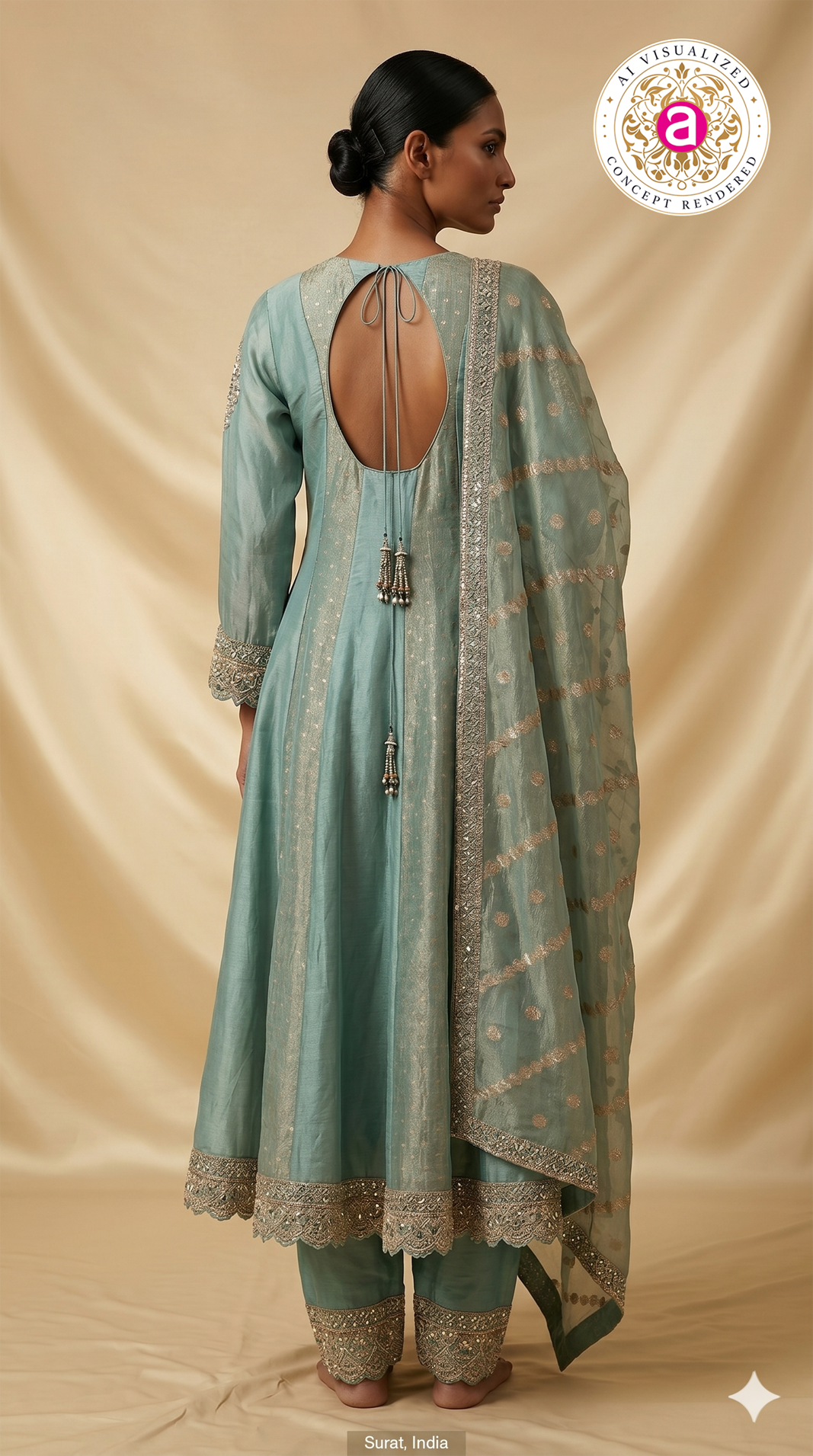 Sea Green Embroidered Anarkali Suit Set with Dupatta