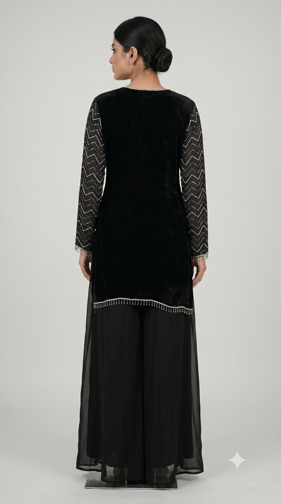 Black Embroidered Kurta Sharara Set