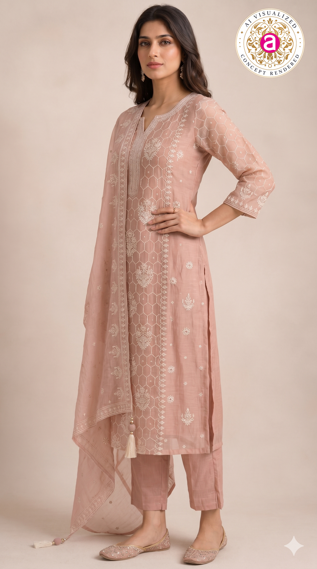 Blush Pink Embroidered Straight Kurta Set with Dupatta