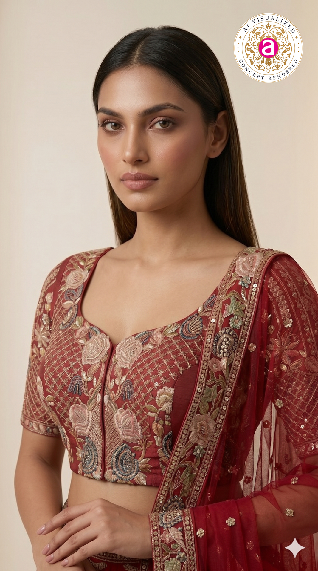Ruby Red Designer Bridal Lehenga Set with Floral Embroidery & Ornate Zari Detailing