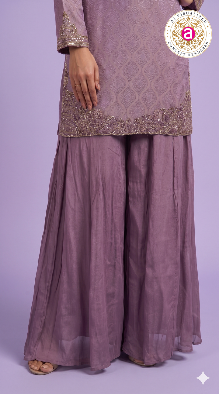 Lavender Designer Kurta Sharara Set with Embroidered Detailing