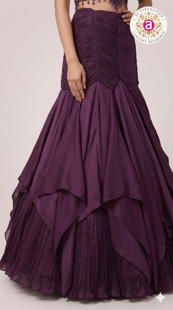 Wine Purple Designer Party Wear Mermaid Lehenga Set