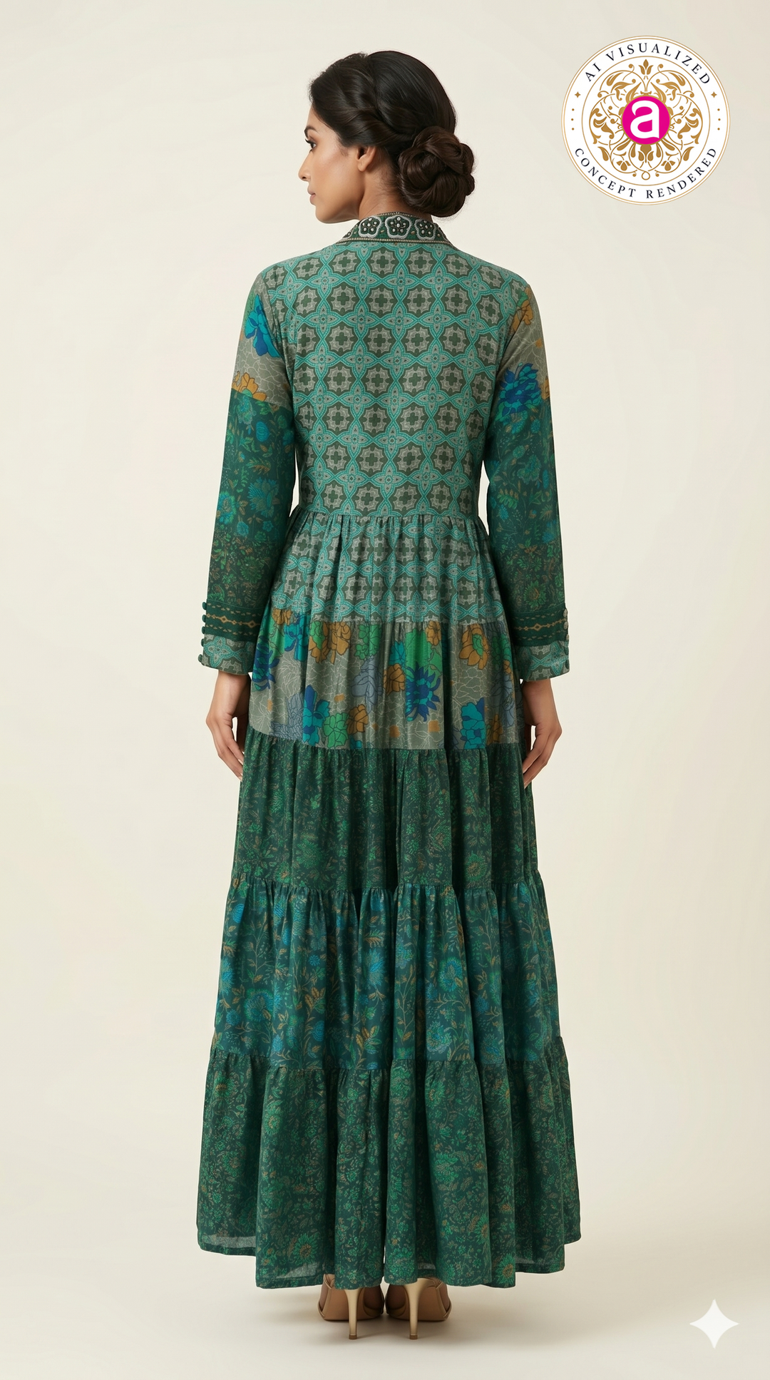 Teal Printed Tiered Maxi Dress