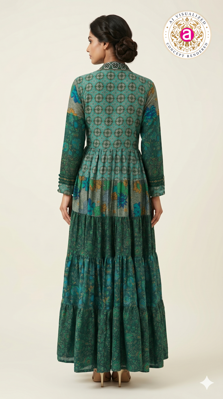 Teal Printed Tiered Maxi Dress