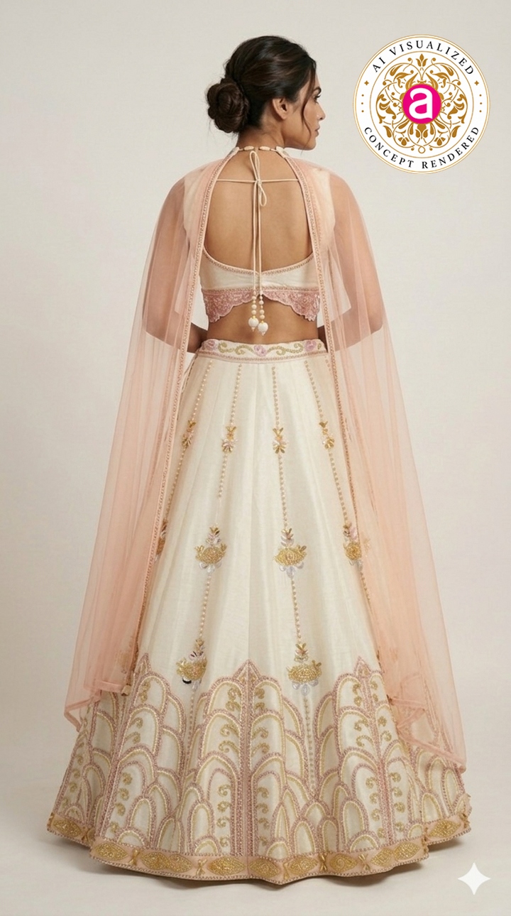 Ivory Blush Pink Embroidered Designer Lehenga Choli with Net Dupatta