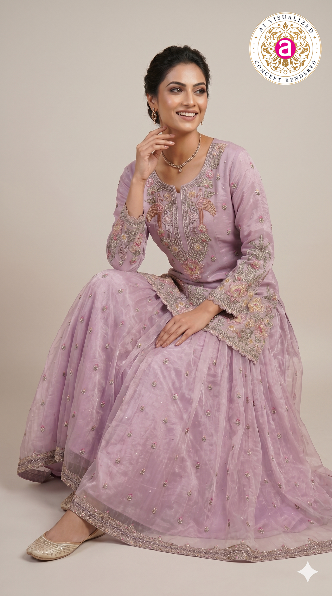 Blush Pink Embroidered Designer Kurta Sharara Set