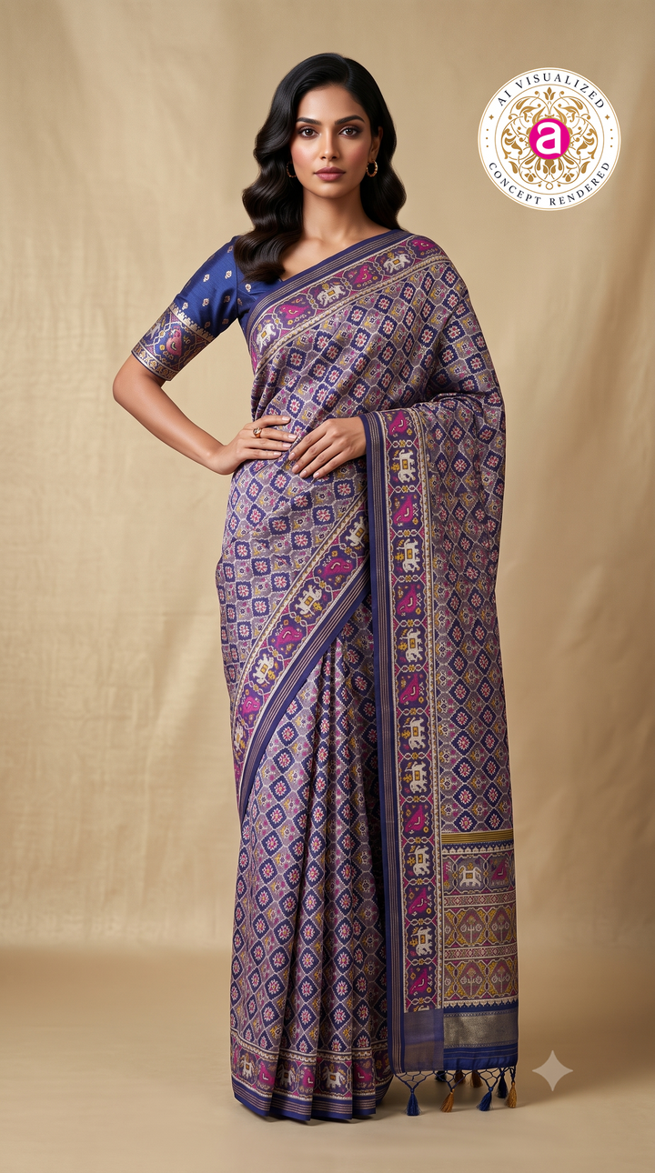 Premium Patola Inspired Weaving Silk Saree with Traditional Elephant Border