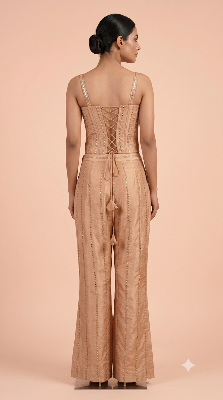 Blush Peach Embellished Corset Co-Ord Set