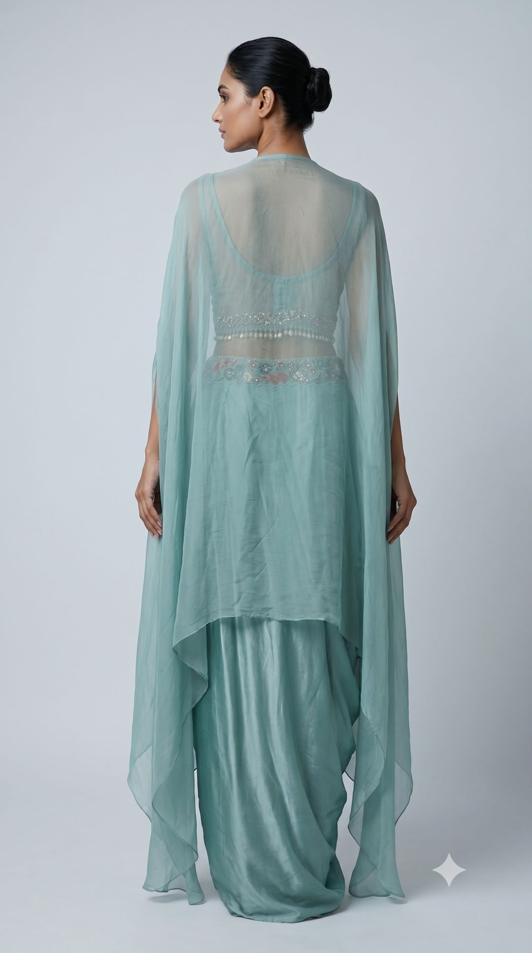 Powder Blue Embroidered Cape Style Designer Ensemble