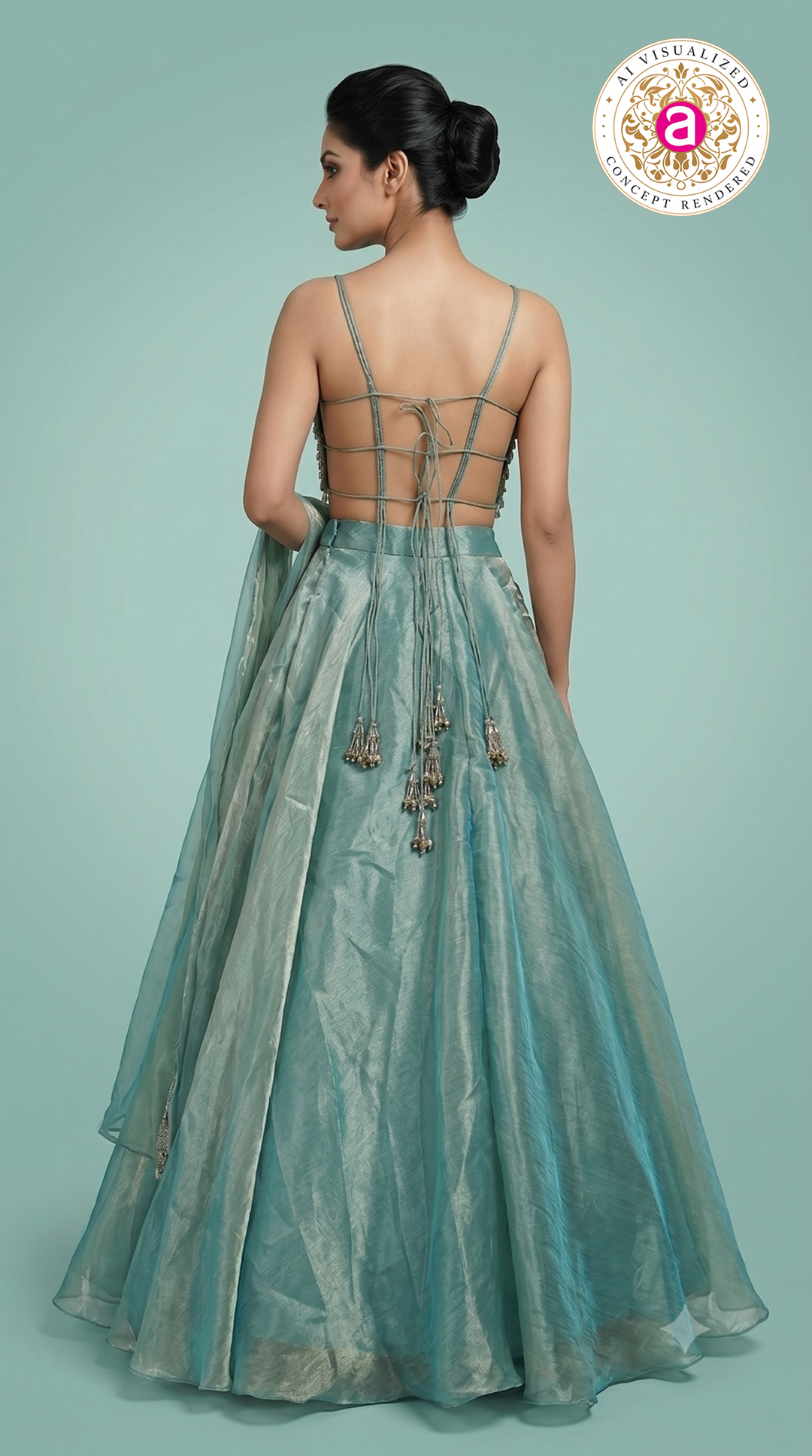 Sea Mist Crystal Embellished Designer Lehenga Set