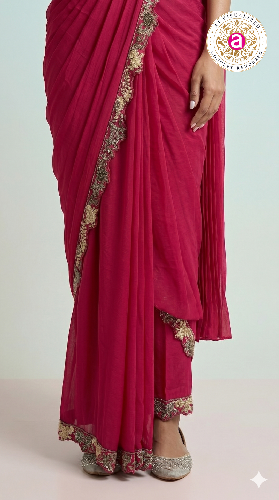 Rani Pink Ready-to-Wear Saree with Heavy Embroidered Blouse & Zari Border