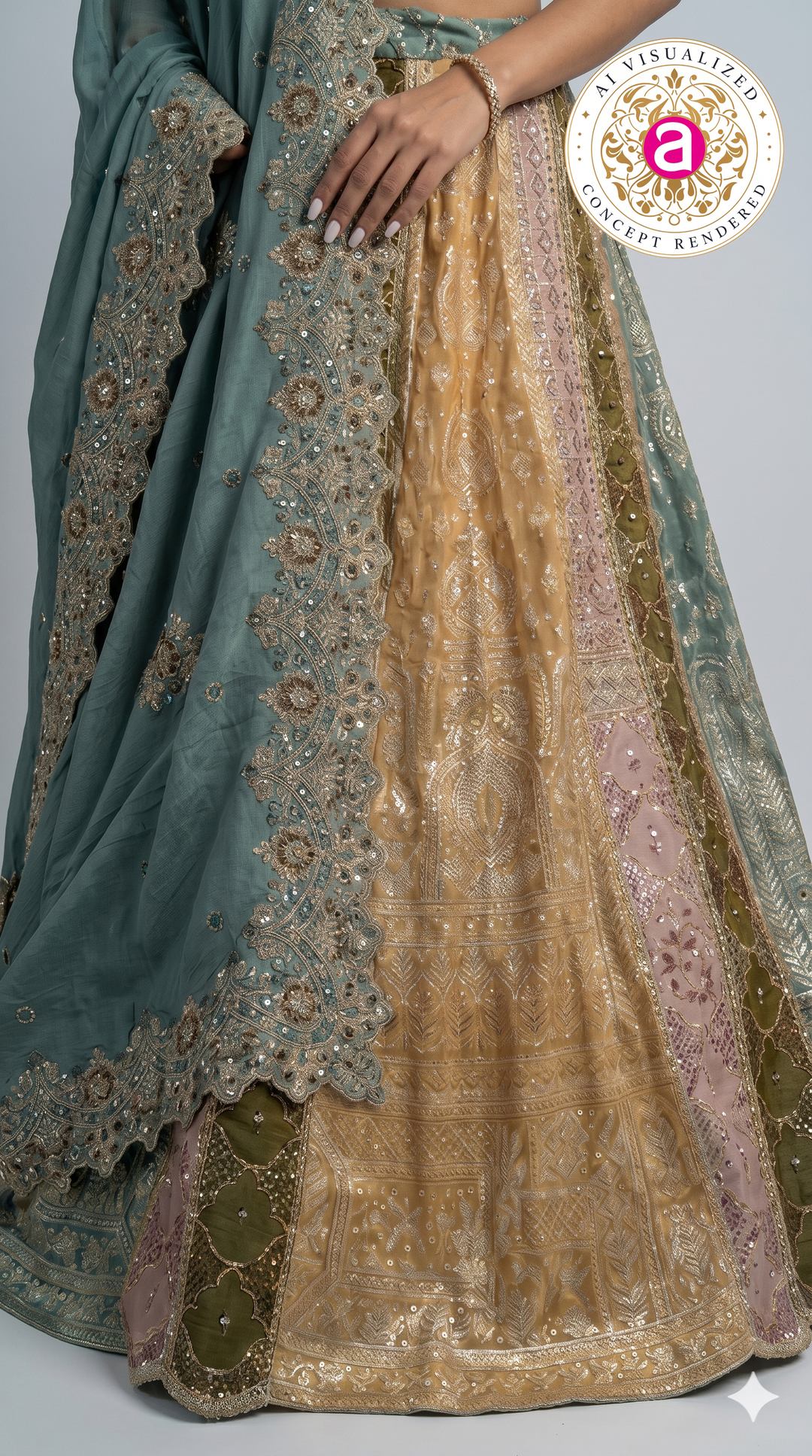 Teal Green & Antique Gold Banarasi Designer Lehenga Choli with Embroidered Dupatta