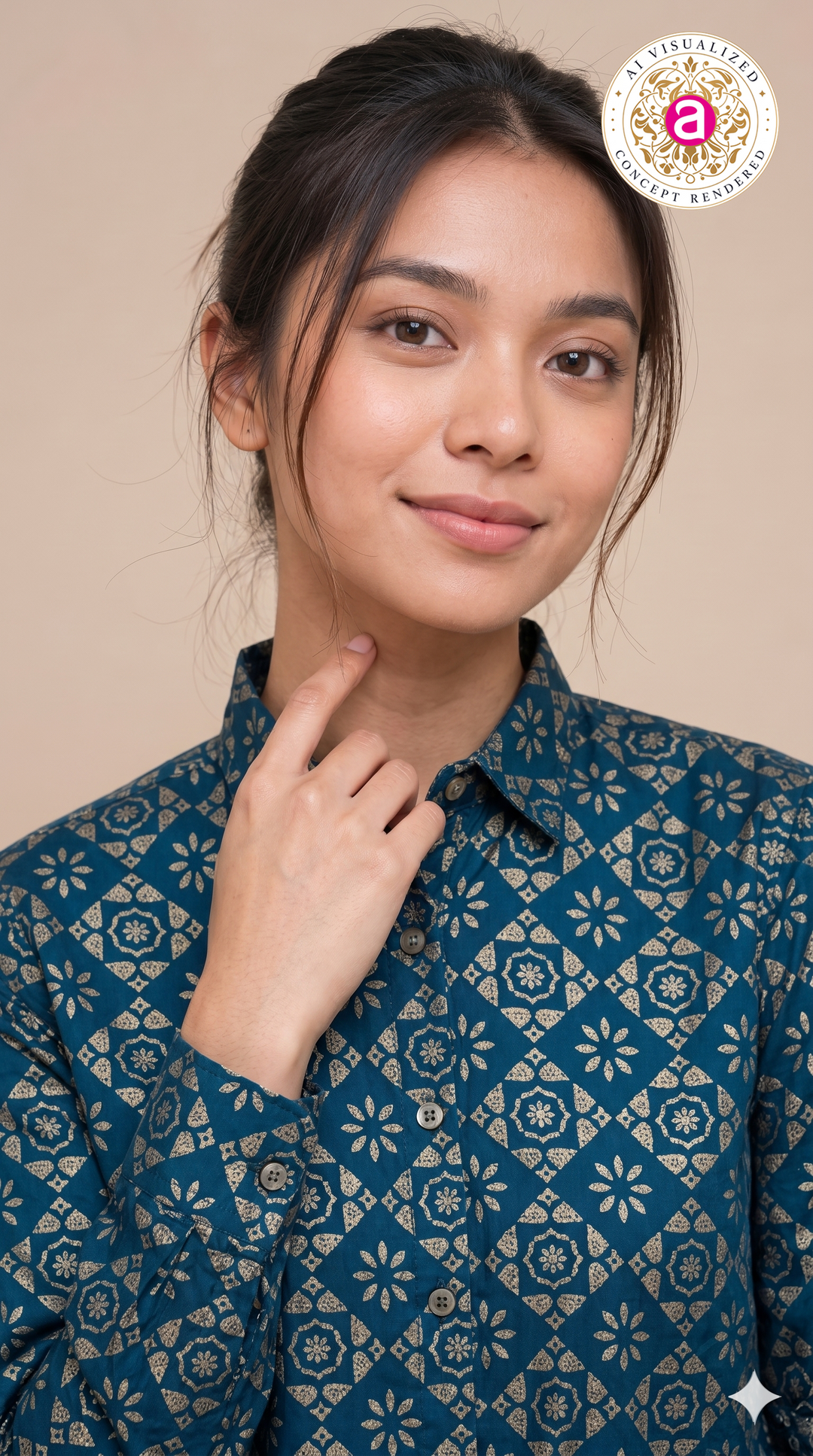 Navy Blue Ethnic Printed Crop Shirt Top
