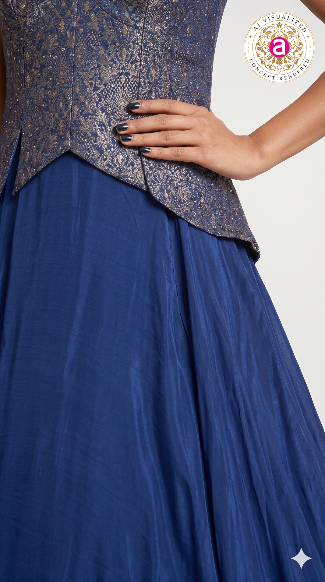 Royal Blue Designer Gown with Embroidered Halter Neck Bodice