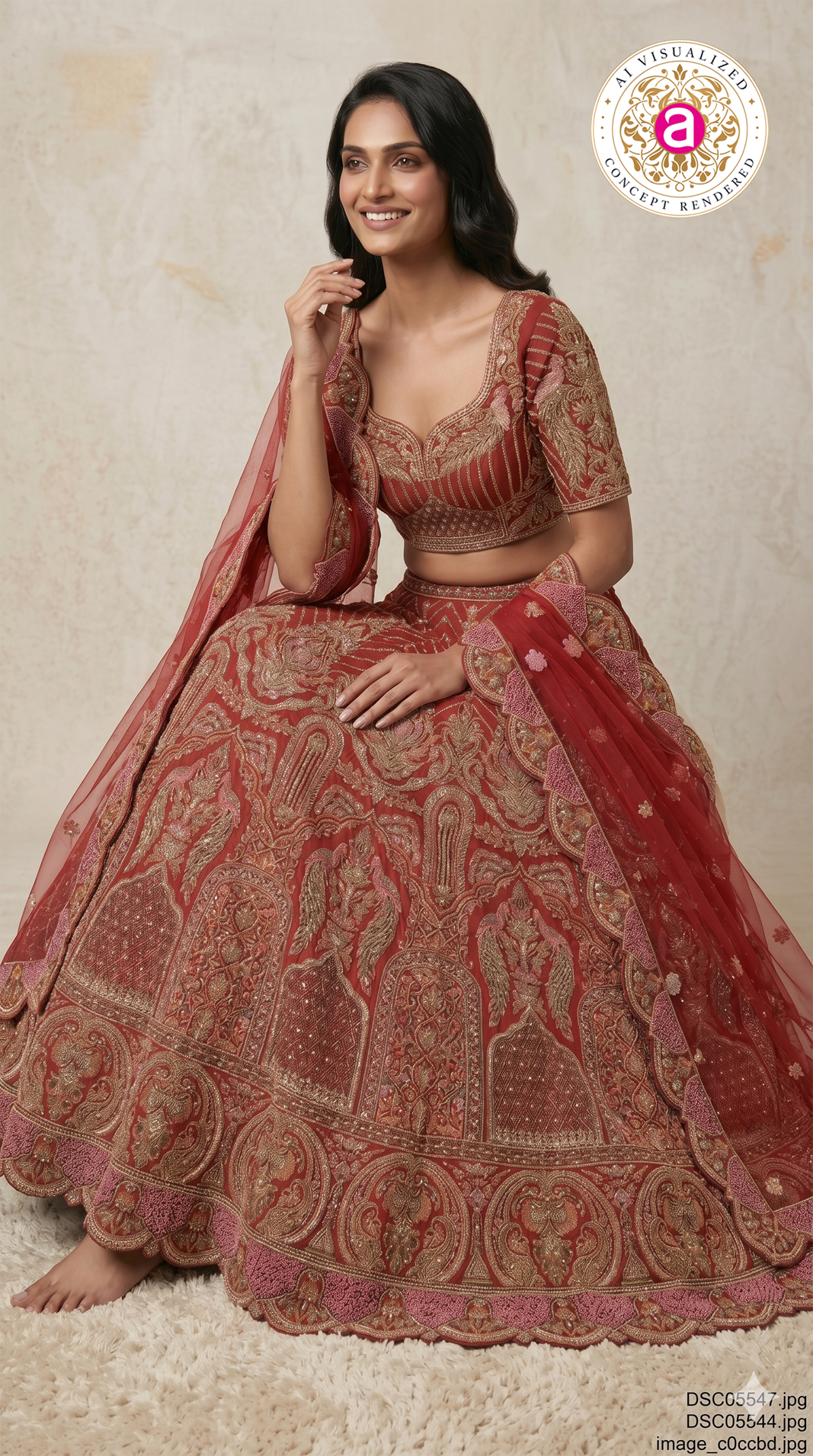 Royal Maroon Bridal Lehenga Set with Heritage Zari Embroidery & Designer Scalloped Net Dupatta
