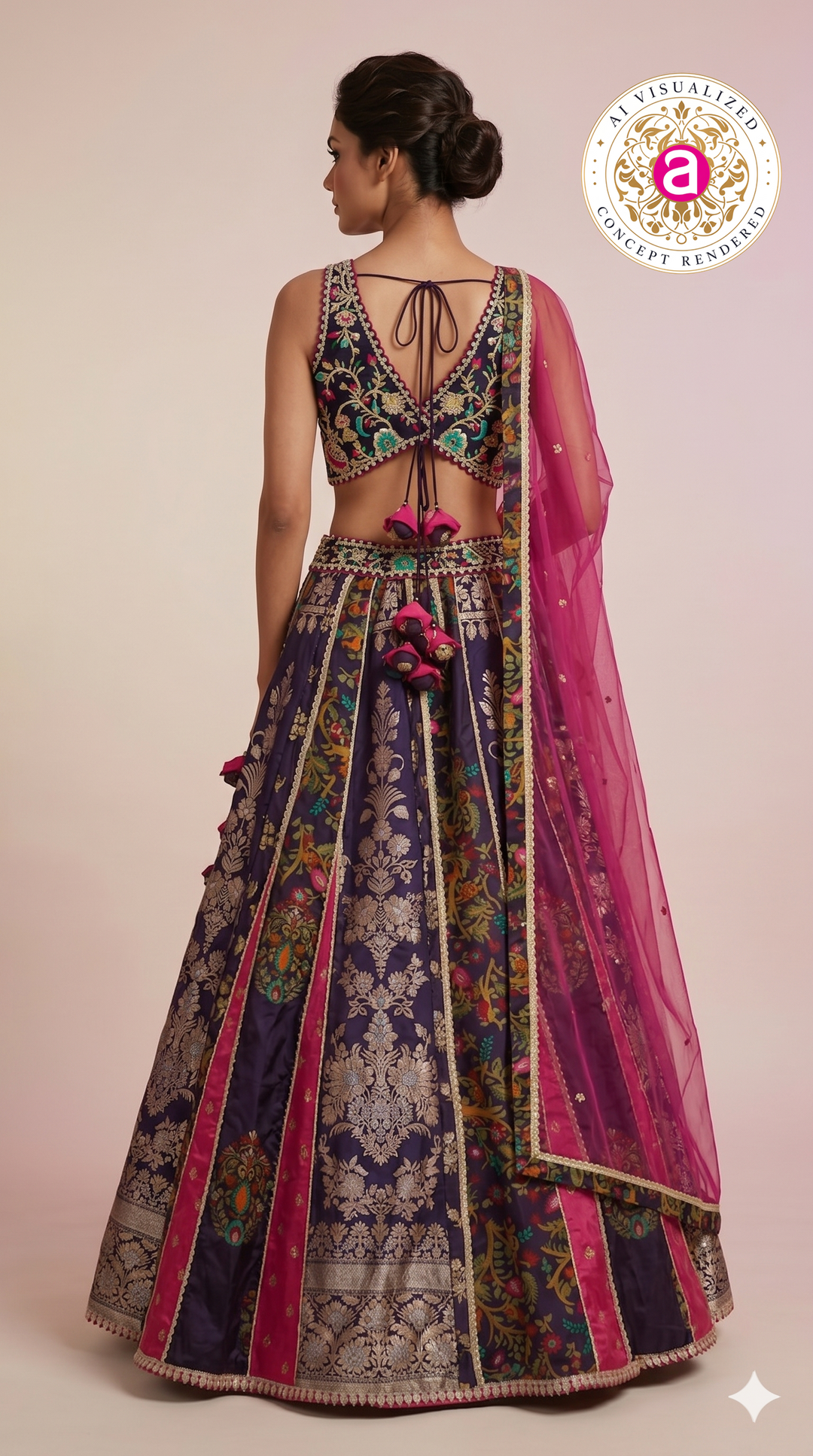 Royal Purple Multicolour Panelled Designer Lehenga Choli with Embroidered Blouse